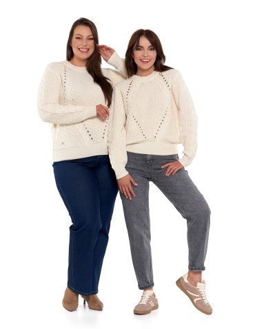 Swetry - Sweter damski z warkoczowym splotem BIAŁY - produkt 15