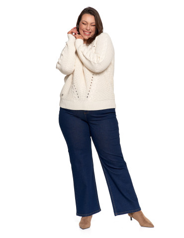 Swetry - Sweter damski z warkoczowym splotem BIAŁY - produkt 16