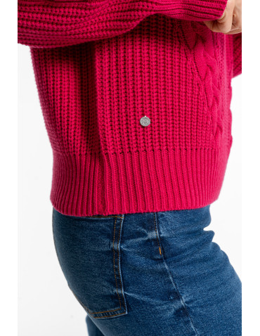 Swetry - Sweter damski z warkoczowym splotem RÓŻOWY - produkt 4