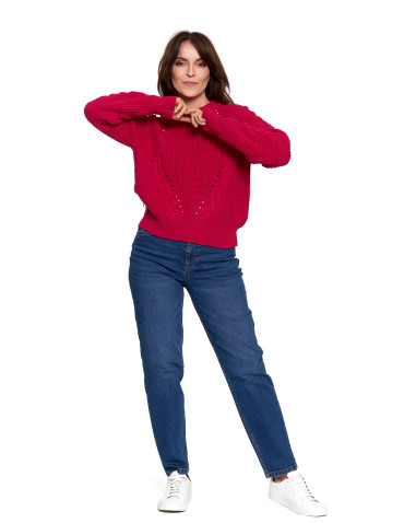 Swetry - Sweter damski z warkoczowym splotem RÓŻOWY - produkt 6