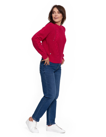 Swetry - Sweter damski z warkoczowym splotem RÓŻOWY - produkt 7