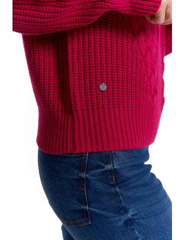 Swetry - Sweter damski z warkoczowym splotem RÓŻOWY - produkt 10