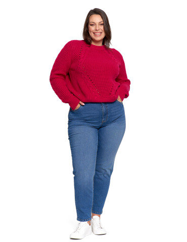 Swetry - Sweter damski z warkoczowym splotem RÓŻOWY - produkt 11