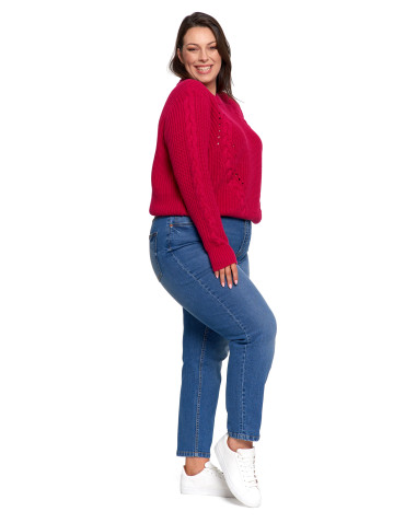 Swetry - Sweter damski z warkoczowym splotem RÓŻOWY - produkt 12