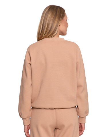 Bluzy - Damska bluza dresowa ocieplana bez kaptura BEŻOWY - produkt 4