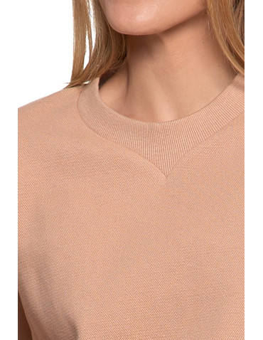 Bluzy - Damska bluza dresowa ocieplana bez kaptura BEŻOWY - produkt 5