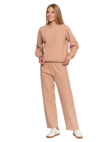 Bluzy - Damska bluza dresowa ocieplana bez kaptura BEŻOWY - produkt 11