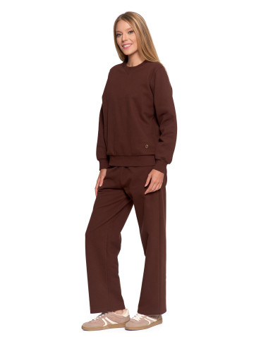 Bluzy - Damska bluza dresowa ocieplana bez kaptura BRĄZOWY - produkt 11