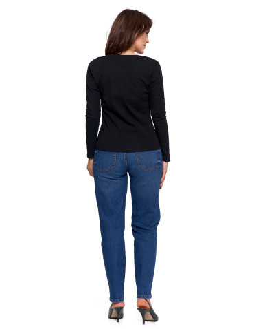 Bluzki i koszule - Damska bluzka z długim rękawem bawełniana CZARNY - produkt 7