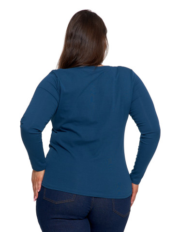 Bluzki i koszule - Damska bluzka z długim rękawem bawełniana TURKUSOWY - produkt 2