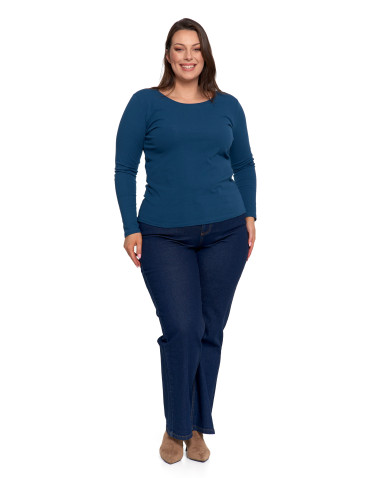 Bluzki i koszule - Damska bluzka z długim rękawem bawełniana TURKUSOWY - produkt 5