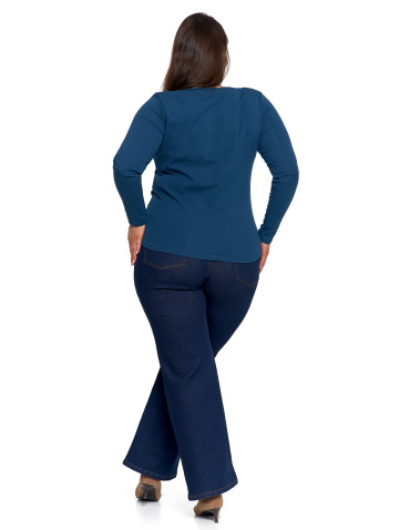 Bluzki i koszule - Damska bluzka z długim rękawem bawełniana TURKUSOWY - produkt 7