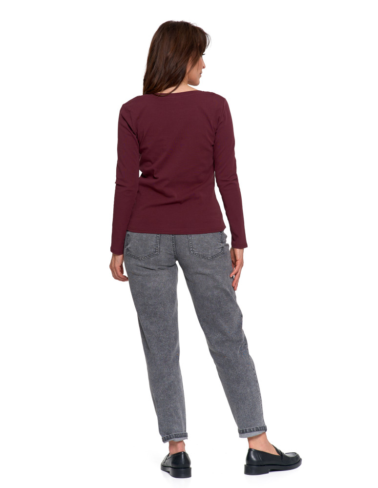 Bluzki i koszule - Damska bluzka z długim rękawem bawełniana FIOLETOWY  - produkt moraj.pl 9