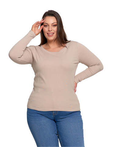 Bluzki i koszule - Damska bluzka z długim rękawem bawełniana BEŻOWY - produkt 1