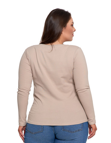 Bluzki i koszule - Damska bluzka z długim rękawem bawełniana BEŻOWY - produkt 2