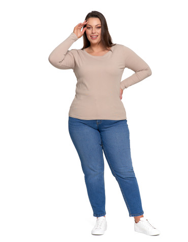 Bluzki i koszule - Damska bluzka z długim rękawem bawełniana BEŻOWY - produkt 4