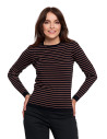 Sweter damski z wiskozy w paski i okrągłym dekoltem CZARNY