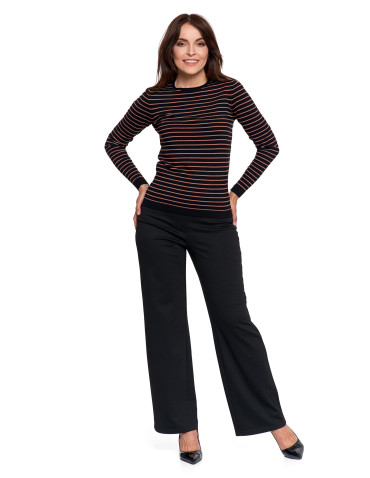 Swetry - Sweter damski z wiskozy w paski i okrągłym dekoltem CZARNY - produkt 6