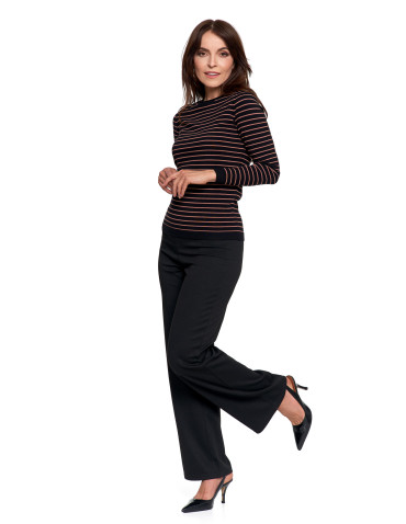 Swetry - Sweter damski z wiskozy w paski i okrągłym dekoltem CZARNY - produkt 7