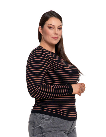 Swetry - Sweter damski z wiskozy w paski i okrągłym dekoltem CZARNY - produkt 9