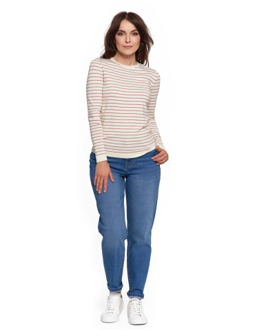 Swetry - Sweter damski z wiskozy w paski i okrągłym dekoltem BIAŁY - produkt 5