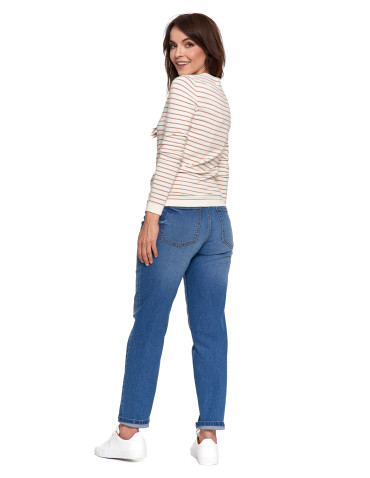 Swetry - Sweter damski z wiskozy w paski i okrągłym dekoltem BIAŁY - produkt 7