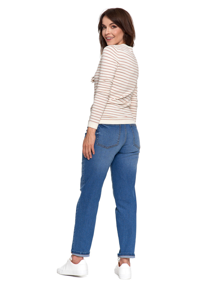 Swetry - Sweter damski z wiskozy w paski i okrągłym dekoltem BIAŁY  - produkt moraj.pl 7