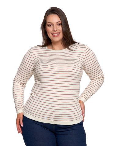 Swetry - Sweter damski z wiskozy w paski i okrągłym dekoltem BIAŁY - produkt 10