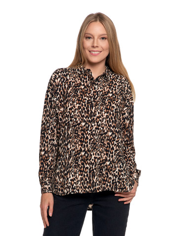 Bluzki i koszule - Koszula damska z wiskozy z krytą plisą BRĄZOWY - produkt 2