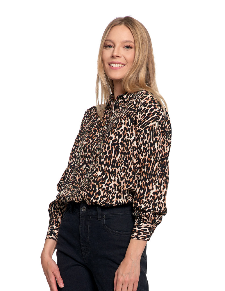 Bluzki i koszule - Koszula damska z wiskozy z krytą plisą BRĄZOWY - produkt moraj.pl 5