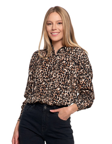 Bluzki i koszule - Koszula damska z wiskozy z krytą plisą BRĄZOWY - produkt 6