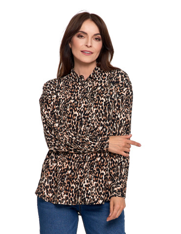 Bluzki i koszule - Koszula damska z wiskozy z krytą plisą BRĄZOWY - produkt 11