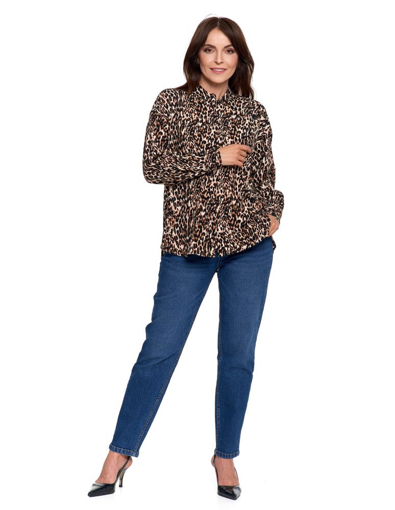 Bluzki i koszule - Koszula damska z wiskozy z krytą plisą BRĄZOWY - produkt moraj.pl 19