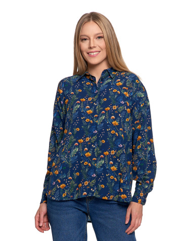 Bluzki i koszule - Koszula damska z wiskozy z krytą plisą GRANATOWY - produkt 2