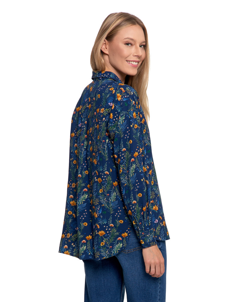 Bluzki i koszule - Koszula damska z wiskozy z krytą plisą GRANATOWY - produkt moraj.pl 3