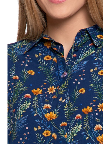 Bluzki i koszule - Koszula damska z wiskozy z krytą plisą GRANATOWY - produkt 4