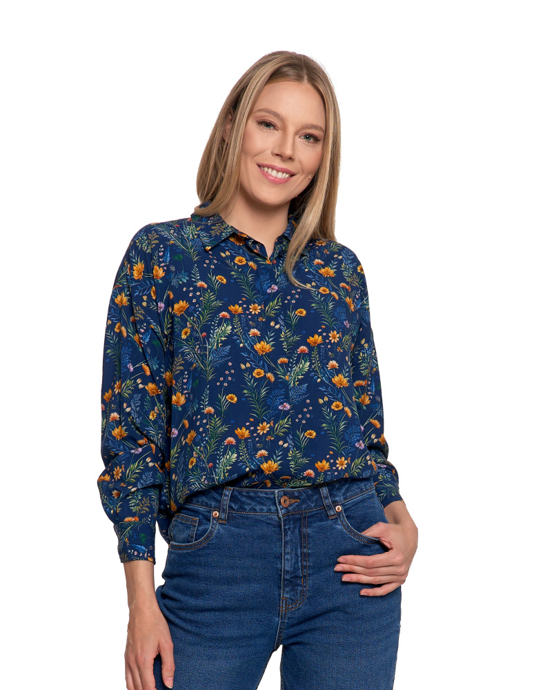 Bluzki i koszule - Koszula damska z wiskozy z krytą plisą GRANATOWY - produkt moraj.pl 5