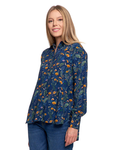 Bluzki i koszule - Koszula damska z wiskozy z krytą plisą GRANATOWY - produkt 6