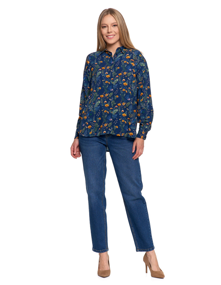 Bluzki i koszule - Koszula damska z wiskozy z krytą plisą GRANATOWY - produkt moraj.pl 7