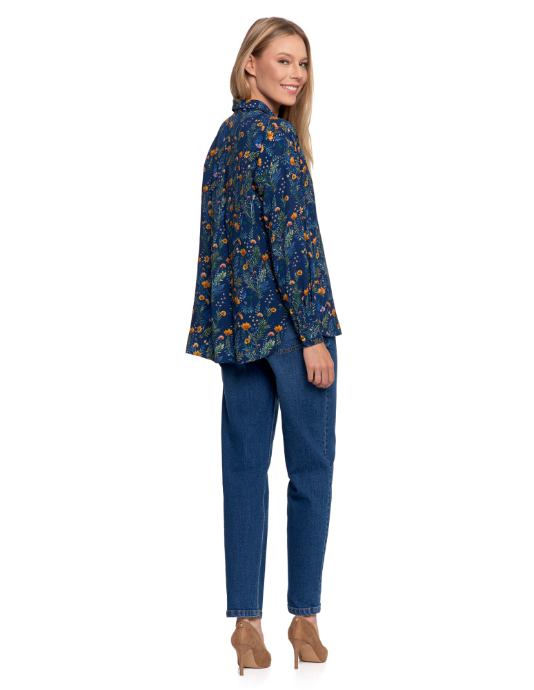 Bluzki i koszule - Koszula damska z wiskozy z krytą plisą GRANATOWY - produkt moraj.pl 10