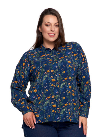 Bluzki i koszule - Koszula damska z wiskozy z krytą plisą GRANATOWY - produkt 11