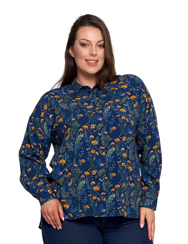 Bluzki i koszule - Koszula damska z wiskozy z krytą plisą GRANATOWY - produkt moraj.pl 11