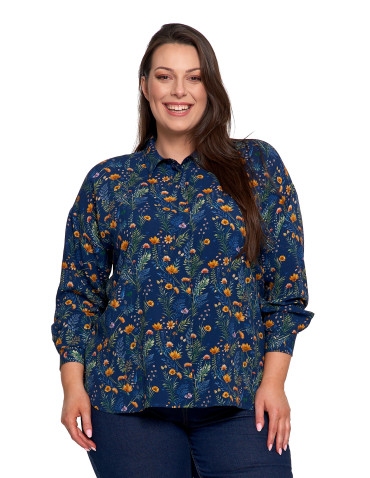 Bluzki i koszule - Koszula damska z wiskozy z krytą plisą GRANATOWY - produkt 12