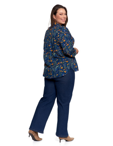 Bluzki i koszule - Koszula damska z wiskozy z krytą plisą GRANATOWY - produkt 14