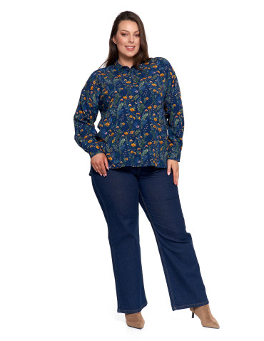 Bluzki i koszule - Koszula damska z wiskozy z krytą plisą GRANATOWY - produkt 15