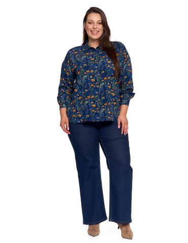 Bluzki i koszule - Koszula damska z wiskozy z krytą plisą GRANATOWY - produkt 16