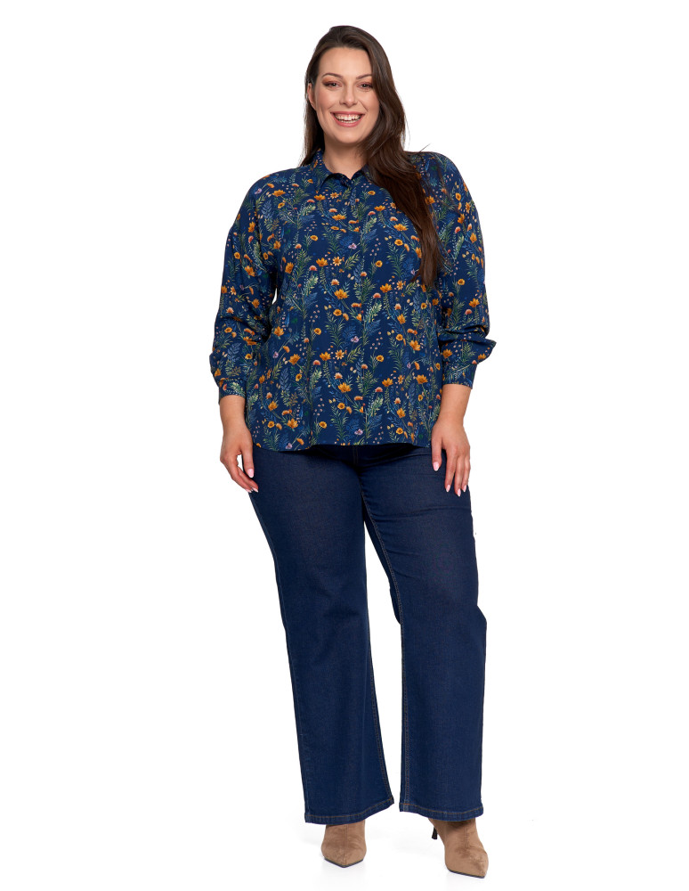 Bluzki i koszule - Koszula damska z wiskozy z krytą plisą GRANATOWY - produkt moraj.pl 16