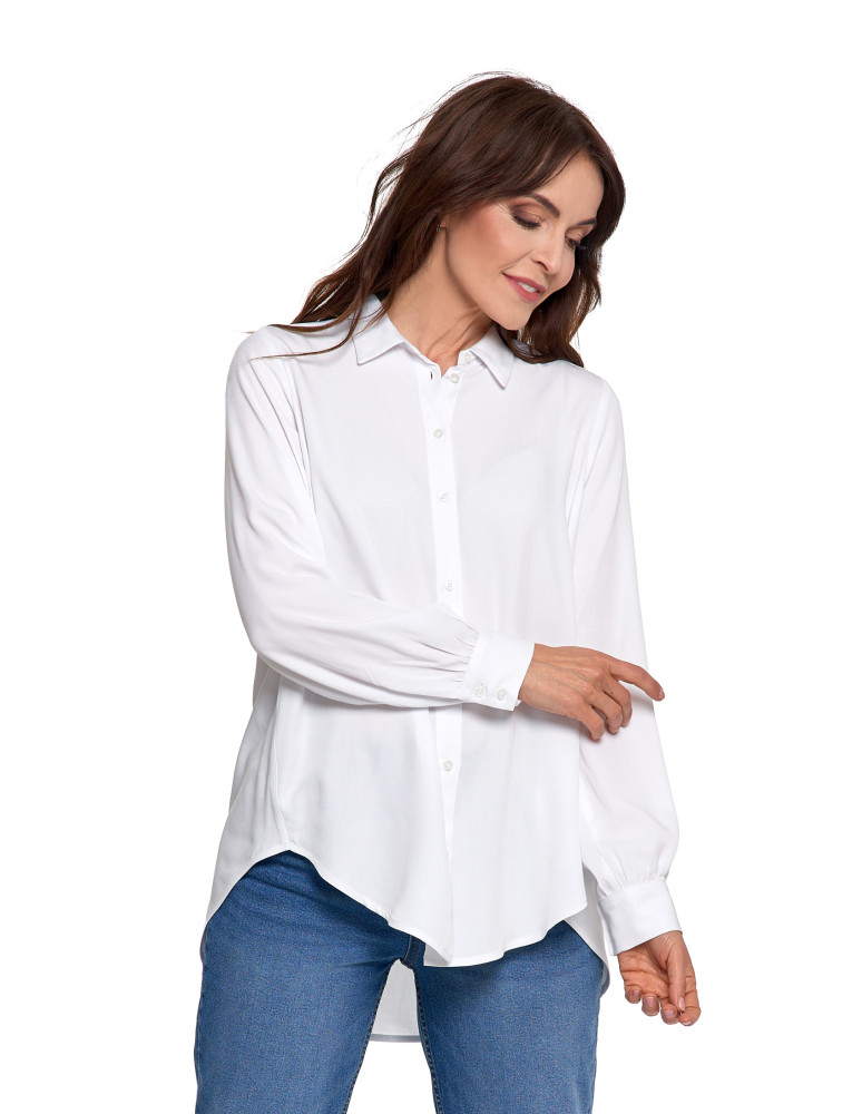 Bluzki i koszule - Koszula damska wiskozowa oversize z wydłużonym tyłem BIAŁY - produkt moraj.pl 3