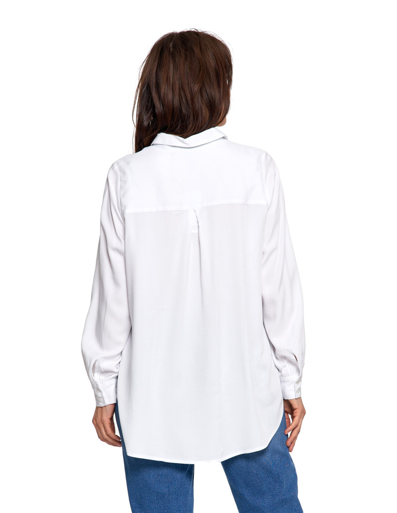 Bluzki i koszule - Koszula damska wiskozowa oversize z wydłużonym tyłem BIAŁY - produkt moraj.pl 4