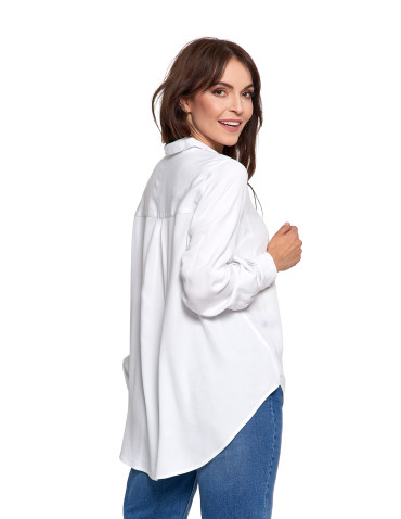 Bluzki i koszule - Koszula damska wiskozowa oversize z wydłużonym tyłem BIAŁY - produkt 5